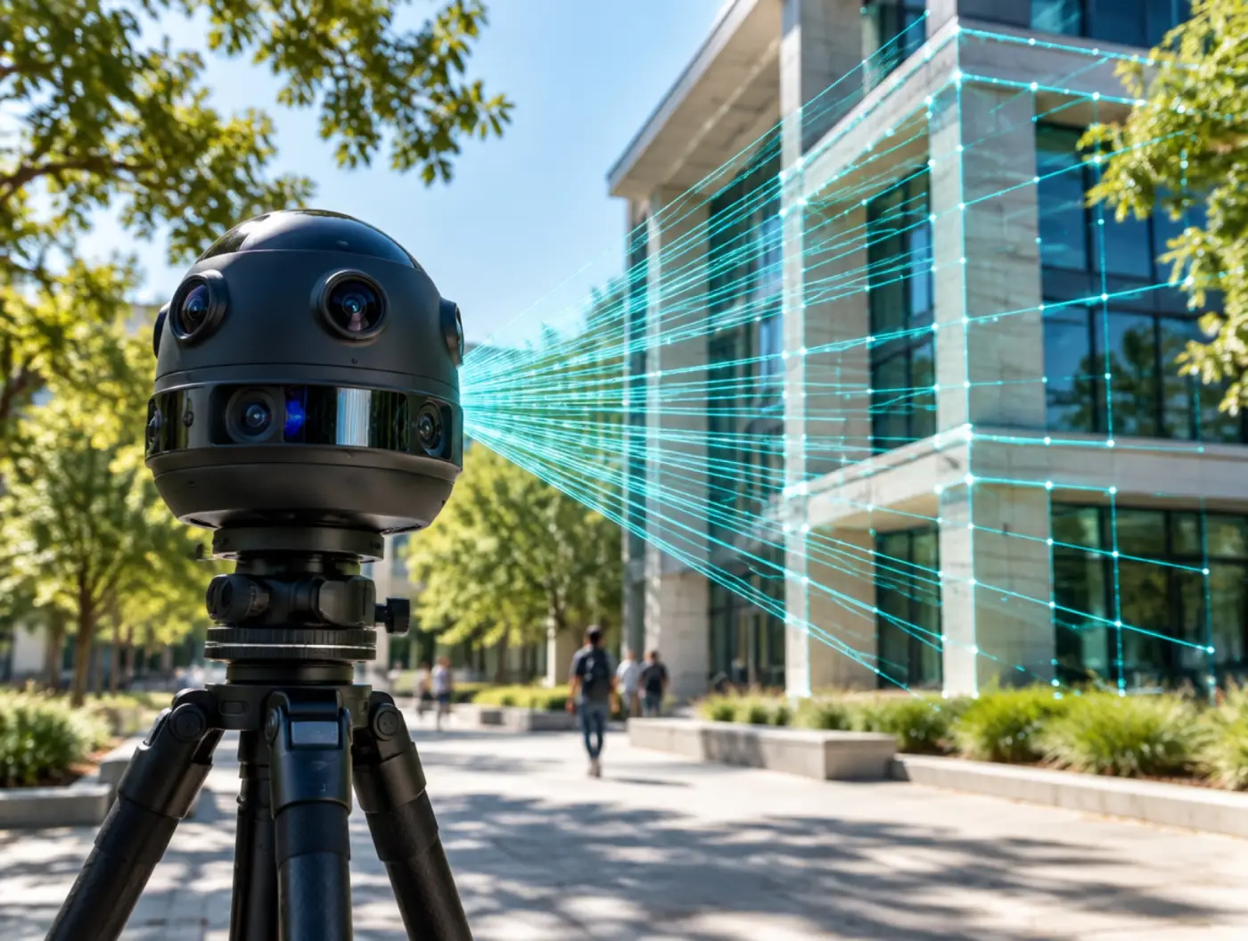 Escáner Matterport Pro3 capturando un campus